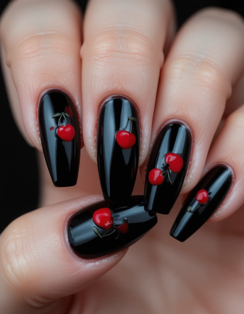 Cherry Noir nails 