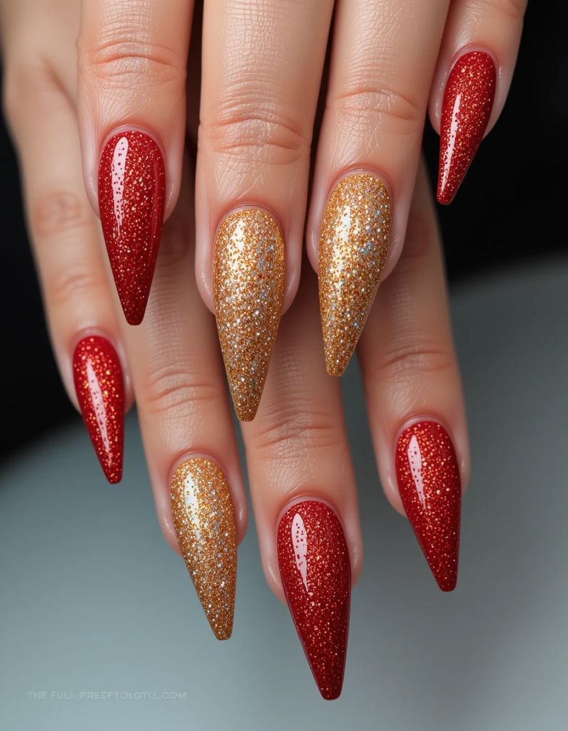 Red Glitter Stiletto nails